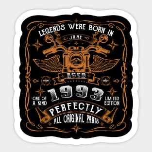 Legends Born In June 1993 30th Birthday Sticker